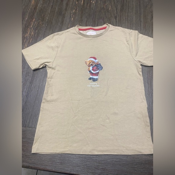 Denim and flower  Tan T eddy Santa Claus T-shirt, crewneck short sleeve size 8 - Picture 1 of 5
